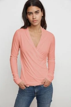 Velvet By Graham & Spencer Womens MERI WRAP FRONT FITTED TOP