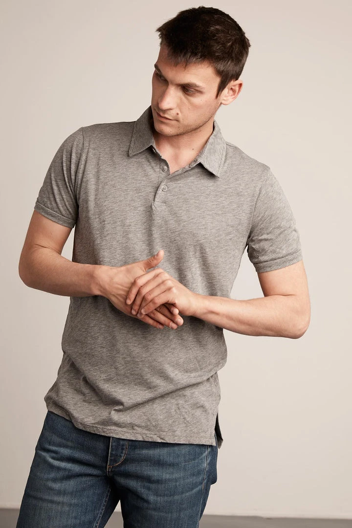 Velvet By Graham & Spencer RANDALL CHARCOAL COTTON SLUB POLO 1 Velvet By Graham & Spencer RANDALL CHARCOAL COTTON SLUB POLO