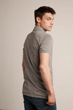 Velvet By Graham & Spencer RANDALL CHARCOAL COTTON SLUB POLO