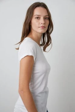 Velvet By Graham & Spencer Womens JEMMA GAUZY WHISPER FITTED CREW NECK TEE