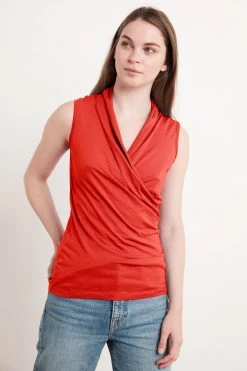 Velvet By Graham & Spencer ADELISE GAUZY WHISPER FITTED WRAP TANK Womens 23 Velvet By Graham & Spencer ADELISE GAUZY WHISPER FITTED WRAP TANK Womens