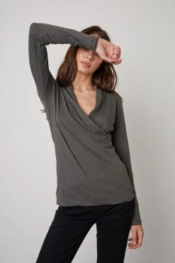 Velvet By Graham & Spencer MERI WRAP FRONT FITTED TOP