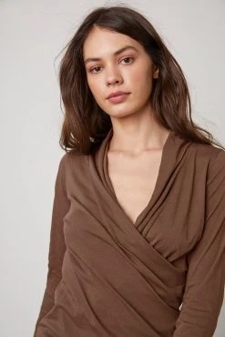 Velvet By Graham & Spencer MERI WRAP FRONT FITTED TOP