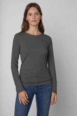 Velvet By Graham & Spencer ZOFINA GAUZY WHISPER FITTED CREW NECK TEE