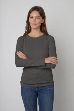 Velvet By Graham & Spencer ZOFINA GAUZY WHISPER FITTED CREW NECK TEE