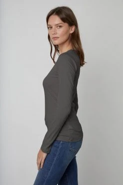 Velvet By Graham & Spencer ZOFINA GAUZY WHISPER FITTED CREW NECK TEE