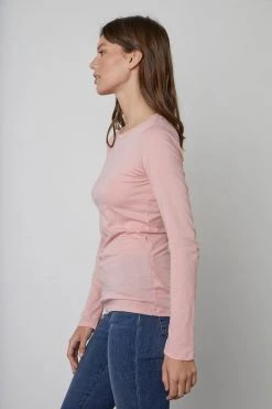 Velvet By Graham & Spencer ZOFINA GAUZY WHISPER FITTED CREW NECK TEE