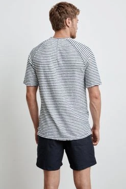 Velvet By Graham & Spencer CYRANO HACCI BEACH STRIPE RAW EDGE RAGLAN TEE Mens
