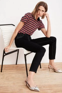 Velvet By Graham & Spencer Womens KAIA MID RISE CONTRAST STITCHING CROP JEAN