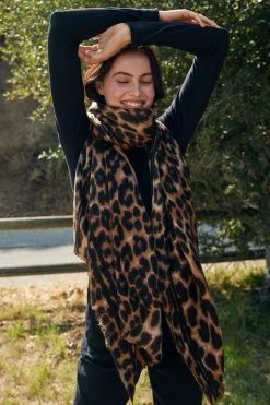 Velvet By Graham & Spencer Womens LEOPARD RAW EDGE SCARF