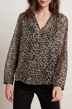 Velvet By Graham & Spencer PEYTON LEOPARD LUREX LONG SLEEVE BLOUSE Womens