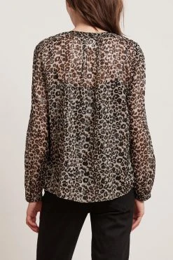Velvet By Graham & Spencer PEYTON LEOPARD LUREX LONG SLEEVE BLOUSE Womens