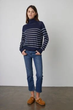 Velvet By Graham & Spencer ZOE STRIPED TURTLENECK SWEATER 12 Velvet By Graham & Spencer ZOE STRIPED TURTLENECK SWEATER