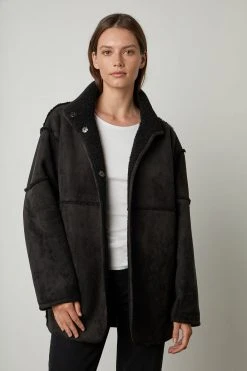 Velvet By Graham & Spencer Womens ALBANY REVERSIBLE LUX SHERPA COAT