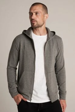 Velvet By Graham & Spencer RODAN CHARCOAL LUXE FLEECE ZIP HOODIE Mens