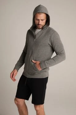 Velvet By Graham & Spencer RODAN CHARCOAL LUXE FLEECE ZIP HOODIE Mens