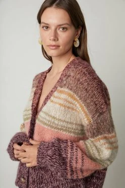 Velvet By Graham & Spencer LARA STRIPED BUTTON FRONT CARDIGAN 9 Velvet By Graham & Spencer LARA STRIPED BUTTON FRONT CARDIGAN