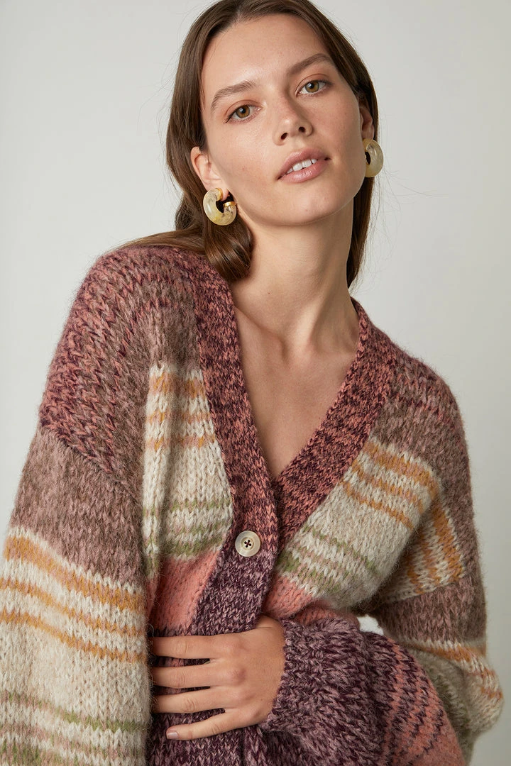 Velvet By Graham & Spencer LARA STRIPED BUTTON FRONT CARDIGAN 3 Velvet By Graham & Spencer LARA STRIPED BUTTON FRONT CARDIGAN