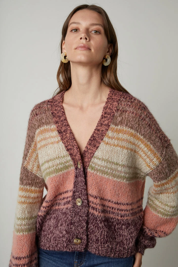 Velvet By Graham & Spencer LARA STRIPED BUTTON FRONT CARDIGAN 1 Velvet By Graham & Spencer LARA STRIPED BUTTON FRONT CARDIGAN