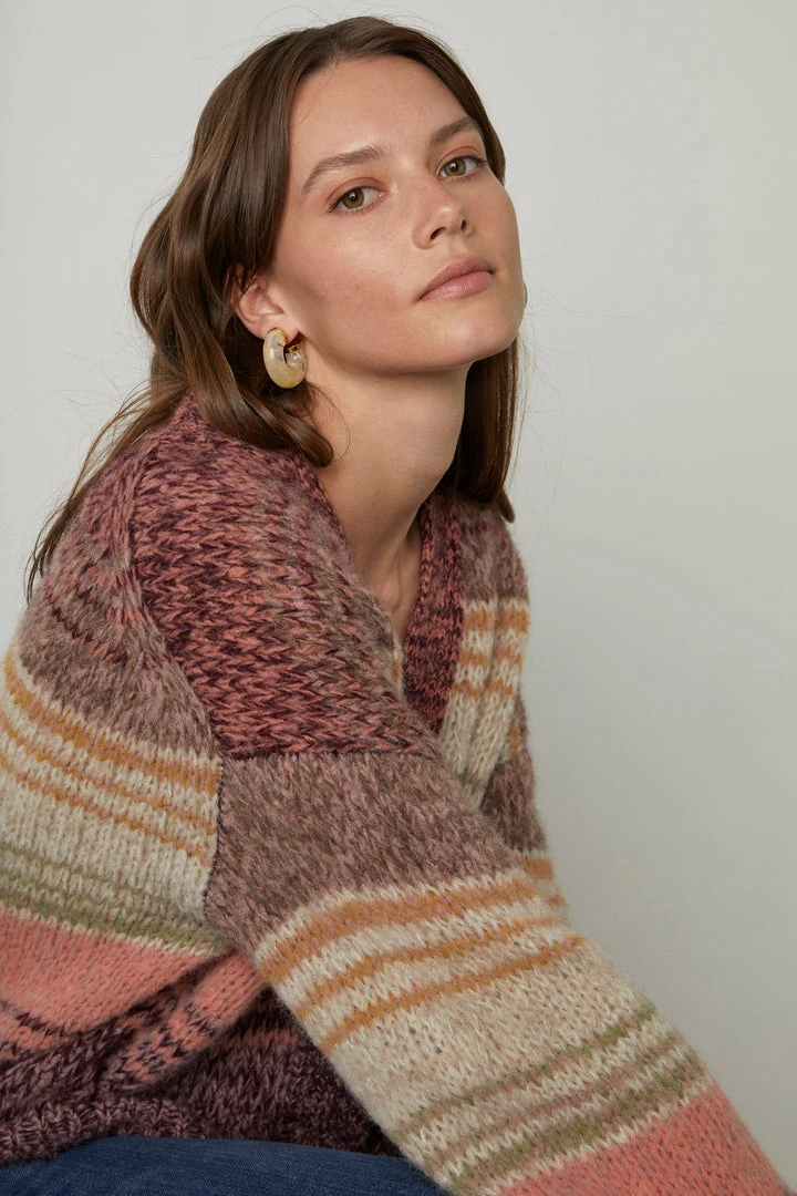 Velvet By Graham & Spencer LARA STRIPED BUTTON FRONT CARDIGAN 2 Velvet By Graham & Spencer LARA STRIPED BUTTON FRONT CARDIGAN