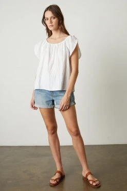 Velvet By Graham & Spencer CEILA LINEN FLUTTER SLEEVE BLOUSE