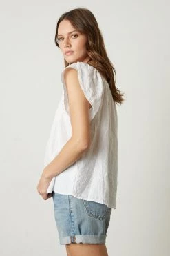 Velvet By Graham & Spencer CEILA LINEN FLUTTER SLEEVE BLOUSE
