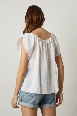 Velvet By Graham & Spencer CEILA LINEN FLUTTER SLEEVE BLOUSE