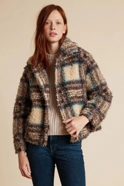 Velvet By Graham & Spencer Womens ERICA PLAID FAUX SHERPA JACKET