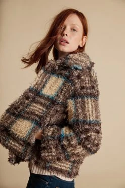 Velvet By Graham & Spencer Womens ERICA PLAID FAUX SHERPA JACKET