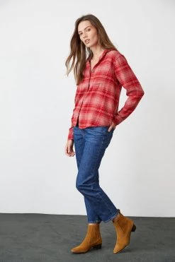 Velvet By Graham & Spencer Womens RUZ PLAID BUTTON-UP SHIRT
