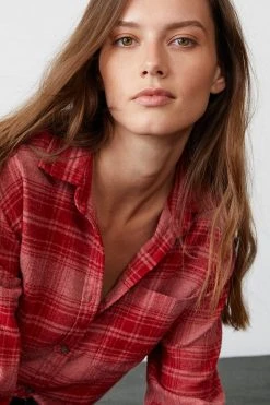 Velvet By Graham & Spencer Womens RUZ PLAID BUTTON-UP SHIRT