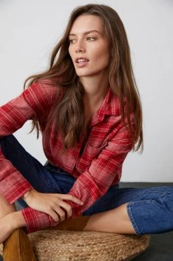 Velvet By Graham & Spencer Womens RUZ PLAID BUTTON-UP SHIRT
