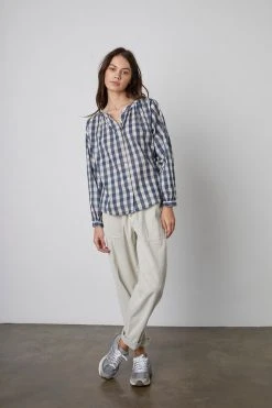 Velvet By Graham & Spencer SHIREEN PRINTED GINGHAM BUTTON-UP BLOUSE