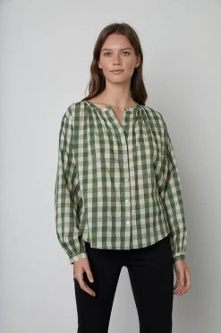 Velvet By Graham & Spencer SHIREEN PRINTED GINGHAM BUTTON-UP BLOUSE