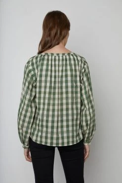 Velvet By Graham & Spencer SHIREEN PRINTED GINGHAM BUTTON-UP BLOUSE