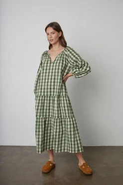 Velvet By Graham & Spencer Womens TRISH PRINTED GINGHAM DRESS