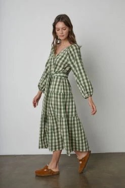 Velvet By Graham & Spencer Womens TRISH PRINTED GINGHAM DRESS