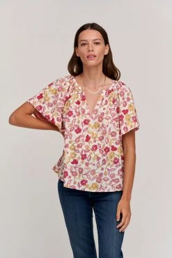Velvet By Graham & Spencer JUNO PRINTED COTTON CAMBRIC TOP Womens 12 Velvet By Graham & Spencer JUNO PRINTED COTTON CAMBRIC TOP Womens