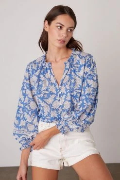 Velvet By Graham & Spencer MIKAYLA BUTTON-UP PRINTED BLOUSE Womens