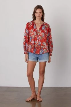 Velvet By Graham & Spencer MIKAYLA BUTTON-UP PRINTED BLOUSE Womens