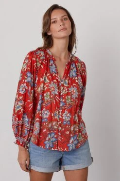 Velvet By Graham & Spencer MIKAYLA BUTTON-UP PRINTED BLOUSE Womens