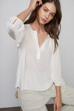 Velvet By Graham & Spencer ELIZA HALF PLACKET BLOUSE 14 Velvet By Graham & Spencer ELIZA HALF PLACKET BLOUSE
