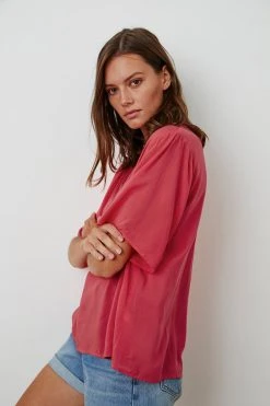 Velvet By Graham & Spencer Womens JAYCEE SPLIT NECK BLOUSE