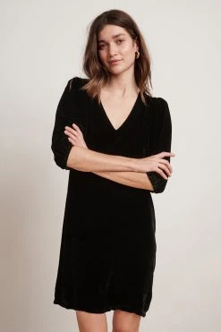 Velvet By Graham & Spencer Womens CARISSA SILK VELVET PUFF SLEEVE DRESS 8 Velvet By Graham & Spencer Womens CARISSA SILK VELVET PUFF SLEEVE DRESS