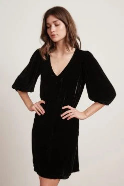 Velvet By Graham & Spencer Womens CARISSA SILK VELVET PUFF SLEEVE DRESS