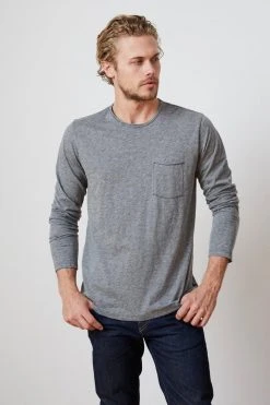 Velvet By Graham & Spencer Mens SIMEON CHARCOAL RAW EDGE COTTON SLUB TEE
