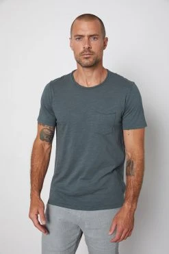 Velvet By Graham & Spencer Mens CHAD RAW EDGE COTTON SLUB POCKET TEE