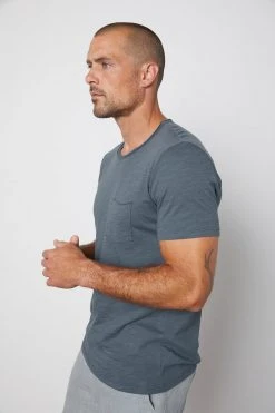 Velvet By Graham & Spencer Mens CHAD RAW EDGE COTTON SLUB POCKET TEE