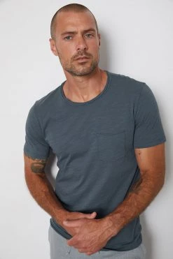 Velvet By Graham & Spencer Mens CHAD RAW EDGE COTTON SLUB POCKET TEE