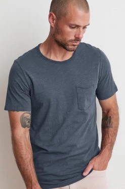 Velvet By Graham & Spencer Mens CHAD RAW EDGE COTTON SLUB POCKET TEE